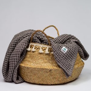 Kocyk wafelkowy szary lniano bawełniany 70x100