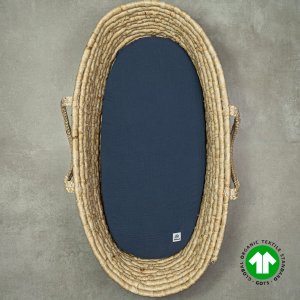 Muślinowe prześcieradło do gondoli z | GOTS | 40x80 cm | granatowe