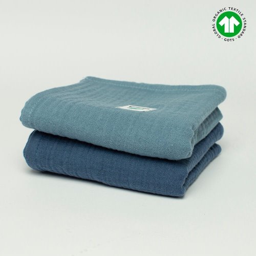 2-pack pieluszek muślinowych GOTS 50x50 jeans - granatowy