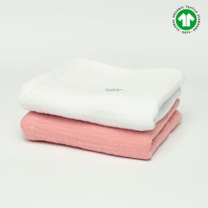 Muślinowe pieluszki GOTS 50x50cm 2 szt. biała - różowa