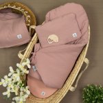 Rożek muślinowy niemowlęcy z bawełny organicznej kolor pudrowy róż + poduszka płaska