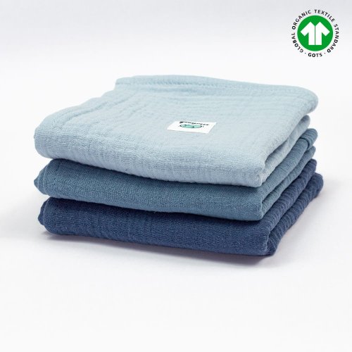 Pieluszki bawełniane muślinowe GOTS baby blue - jeans - granatowy 50x50 cm