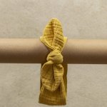 Opaska muślinowa pin up z kokardą | 3-9 mc | musztardowa ochra