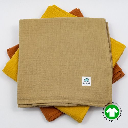 Otulacz muślinowy beżowy 100x100 bawełna organiczna GOTS