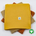 Otulacz muślinowy musztardowy z bawełny organicznej 100x100