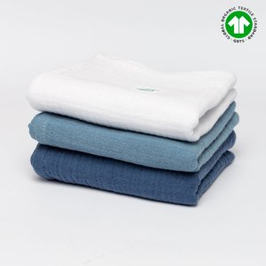 Pieluszki muślinowe zestaw 50x50 GOTS biały - jeans - granatowy