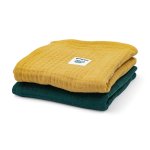 Muślinowe pieluszki 50x50 2 pack GOTS musztardowa - butelkowa zieleń