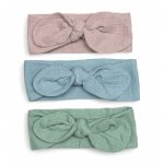 Opaski muślinowe dla dziewczynki | 0-3 mc | 3 szt | pudrowa - baby blue - miętowa