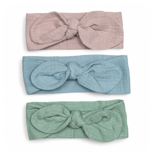 Opaski muślinowe dla dziewczynki | 0-3 mc | 3 szt | pudrowa - baby blue - miętowa