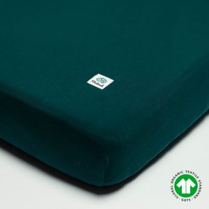 Prześcieradło z gumką bawełna organiczna GOTS do łóżeczka 120x60cm zieleń butelkowa